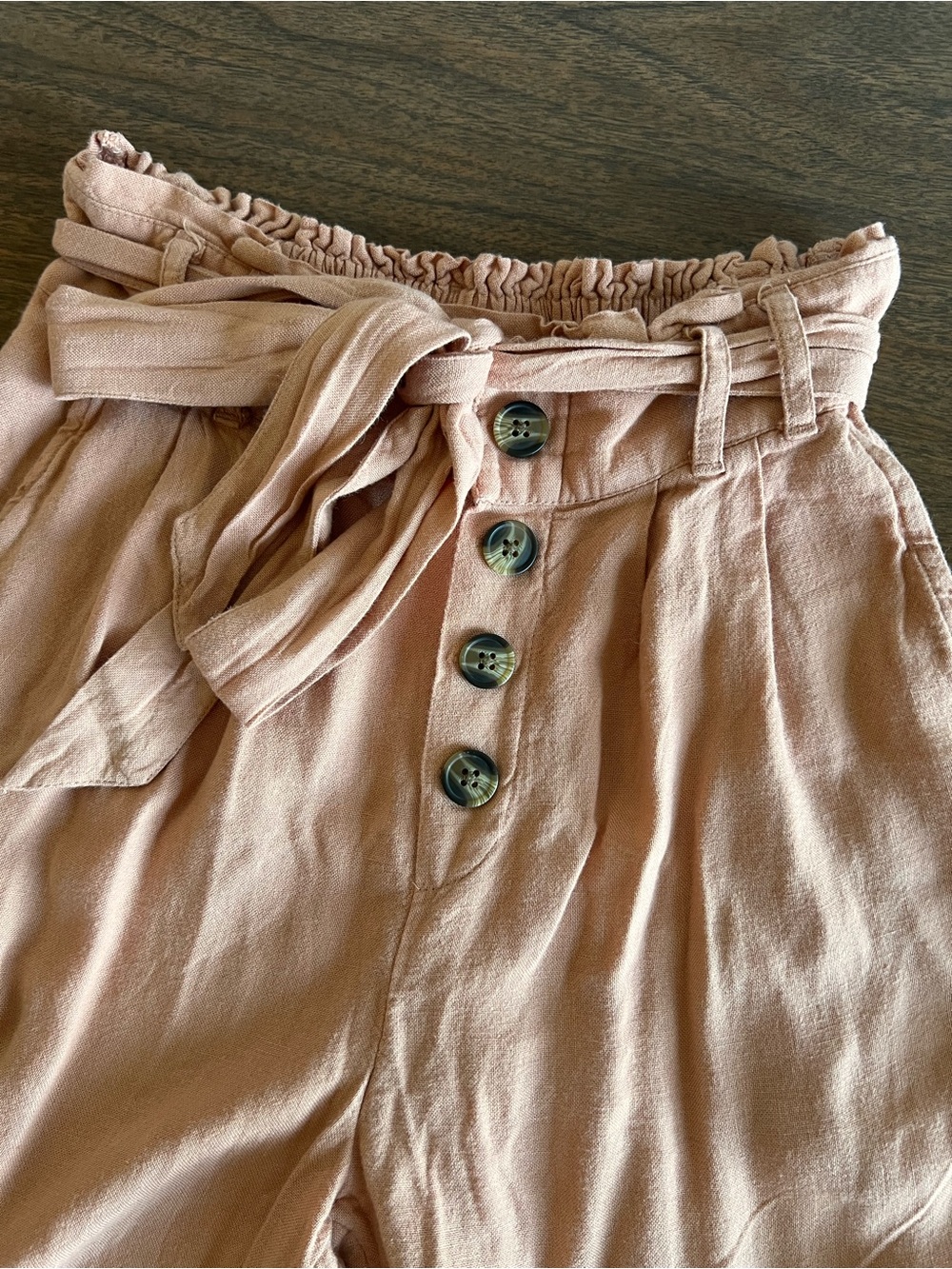 American Eagle XS Short Linen Blend Paperbag Jogger Pants Peach Tie Waist - Picture 3 of 10